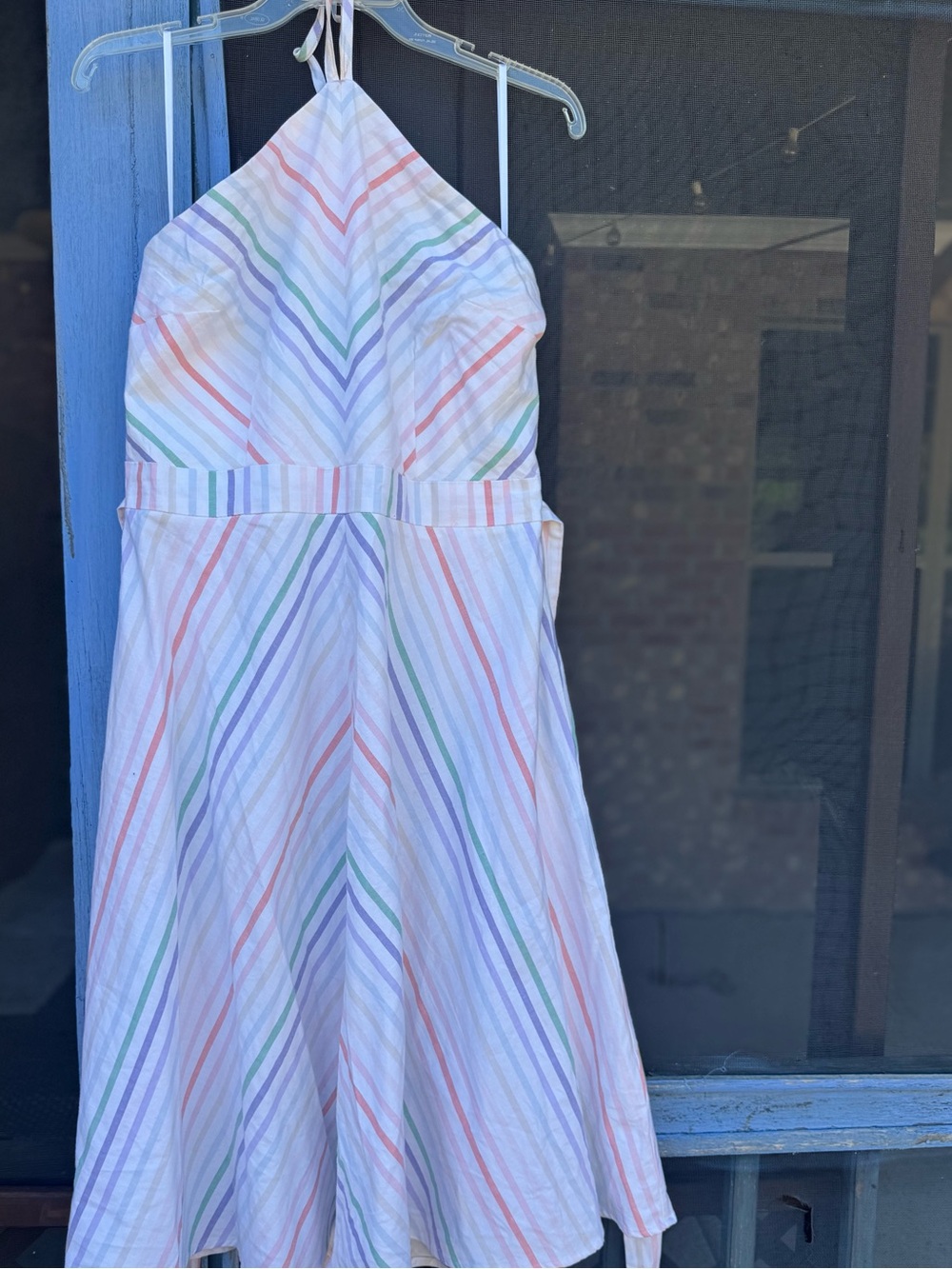 NY & Company White Pastel Multistripe Halter Dress